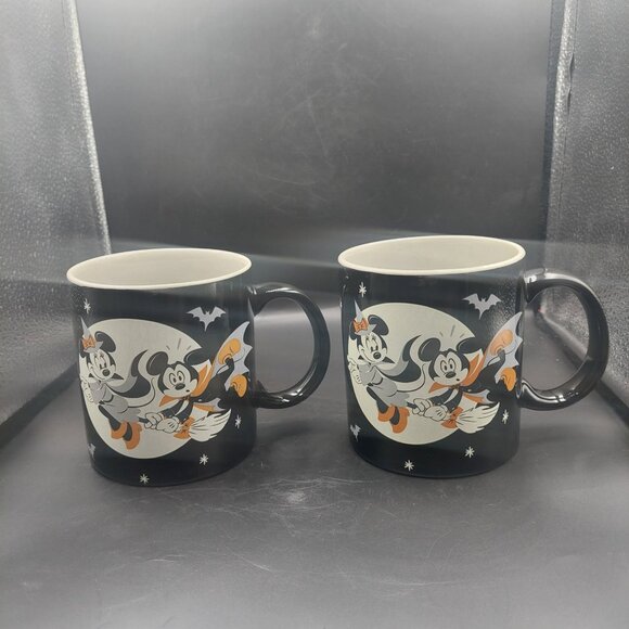 HAPPY HALLOWEEN 2 NEW Disney Witch Minnie & Vampire Mickey Mouse Bats Moon Mugs - Picture 1 of 7